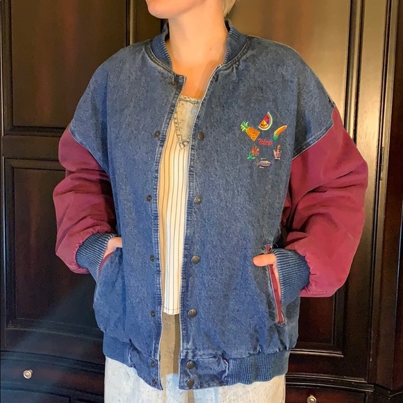 International Denim Jackets & Blazers - Raley’s vintage letterman bomber jean jacket